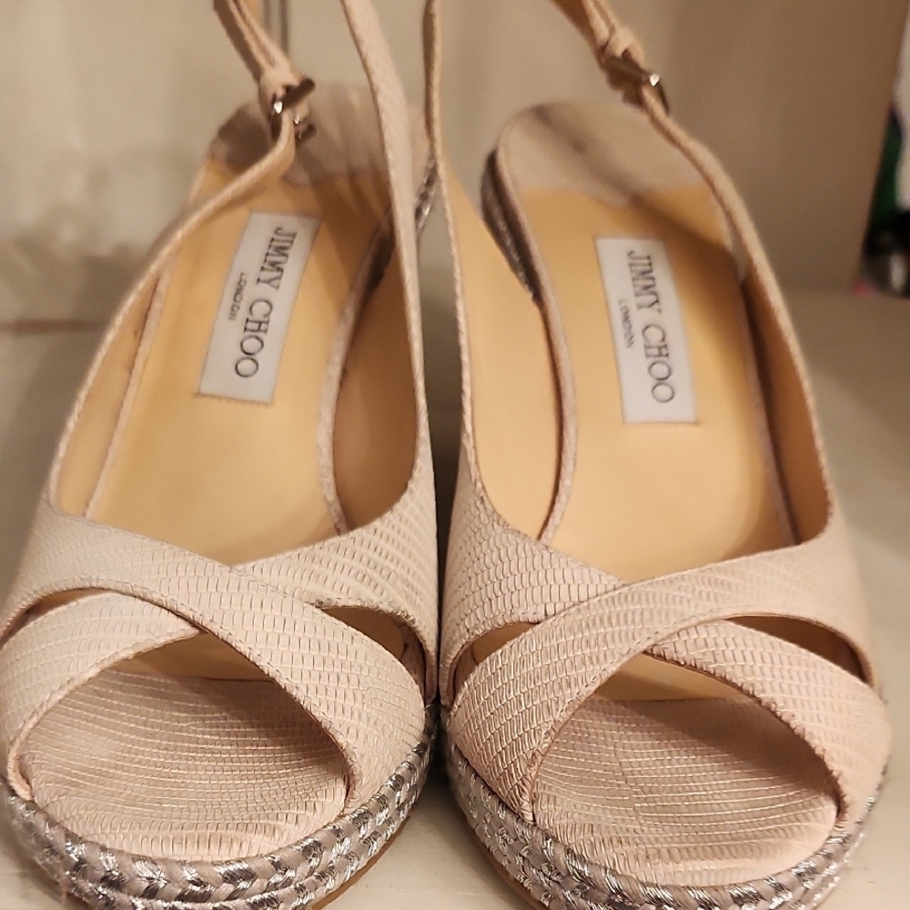 Jimmy Choo Beige Peep Toe Heels